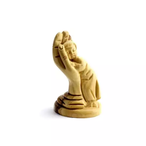 Olive Wood Child in a hand of God FI106