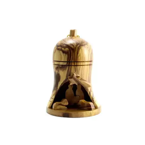 Hanging Olive Wood Bell Nativity Christmas Ornament #OR112