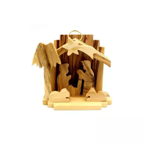 Hanging Olive Wood Nativity Christmas Ornament #OR116