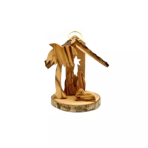 Hanging Olive Wood Nativity Christmas Ornament #OR119