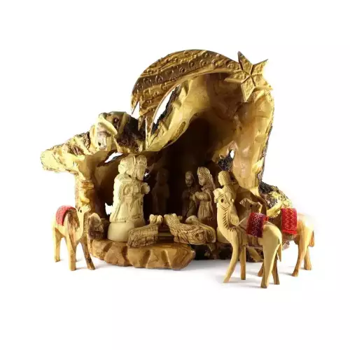 Olive Wood Nativity Grotto Set #NA130