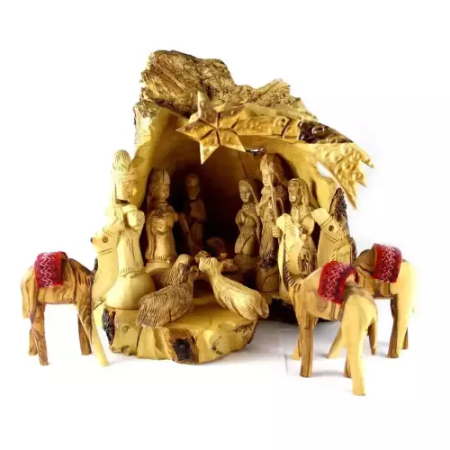 Olive Wood Nativity Grotto Set #NA119