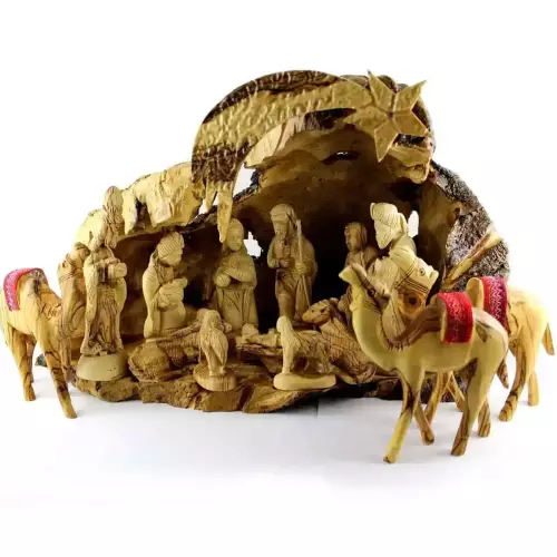 Olive Wood Nativity Grotto Set #NA143