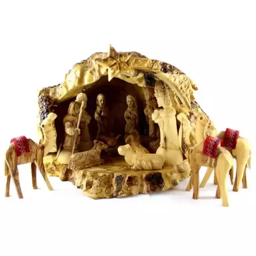 Olive Wood Nativity Grotto Set #NA127
