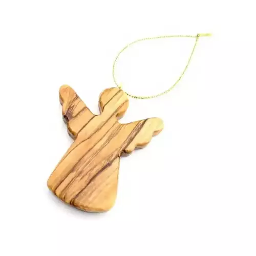 Hand Carved Olive Wood Hanging Angel Christmas Ornament #OR121