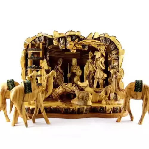 Olive Wood Nativity Grotto Set #NA110