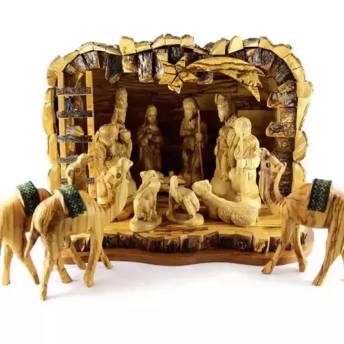 Olive Wood Nativity Grotto Set #NA113