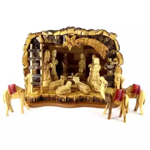 Olive Wood Nativity Grotto Set #NA114