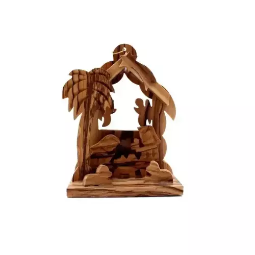 Hanging Olive Wood Nativity Christmas Ornament #OR115