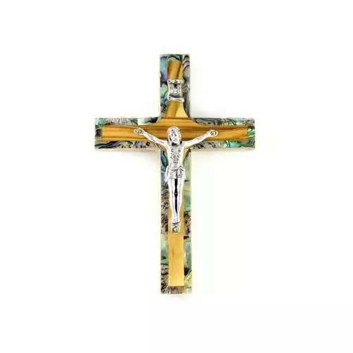 Catholic Olive Wood & Mother Of Pearl Crucifix (12 cm / 4.75”) #CR138