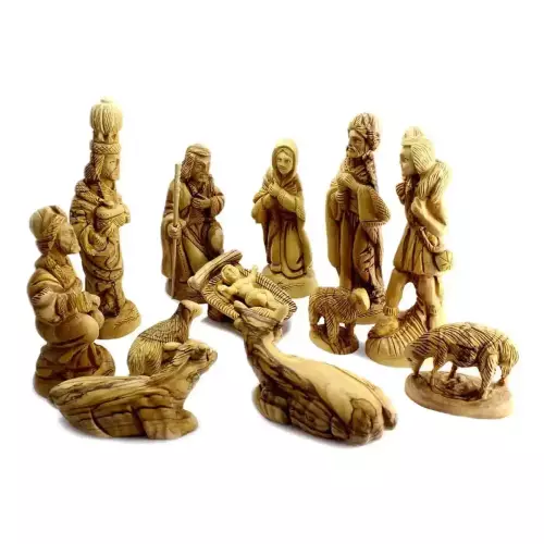 Olive Wood Nativity Figurines w/o Grotto NA111