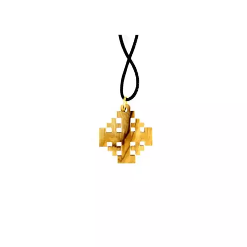 Olive Wood Necklace Jerusalem Cross #J134