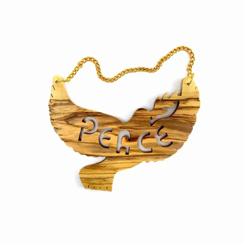 Olive wood Dove Wall Hanging or Ornament with the legend “Peace” #PL108