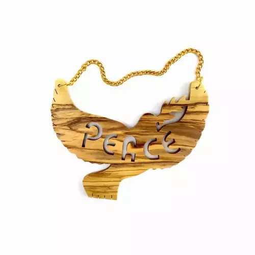 Olive wood Dove Wall Hanging or Ornament with the legend “Peace” #PL108