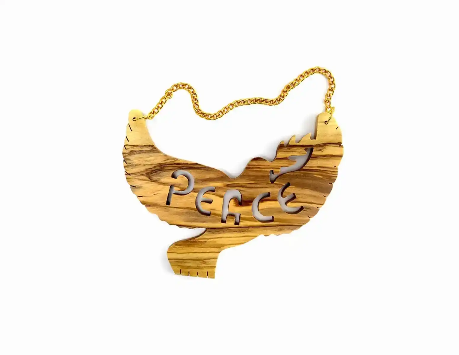Olive wood Dove Wall Hanging or Ornament with the legend “Peace” #PL108