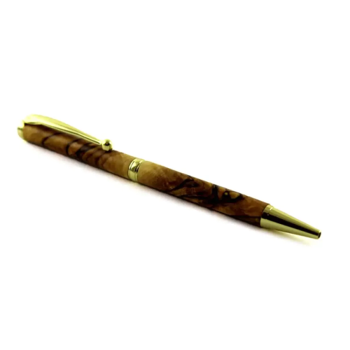 Handcrafted Bethlehem Olivewood Slimline Twist Pen w/ 24k Gold Fixtures #PE102