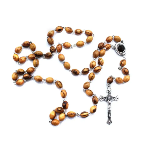 Holy Land Olive Wood Rosary with Metallic Crucifix #R103