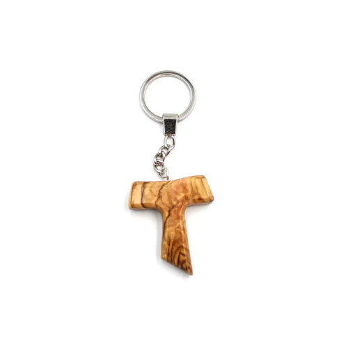 Olive Wood Keychain Tau Cross #KE113