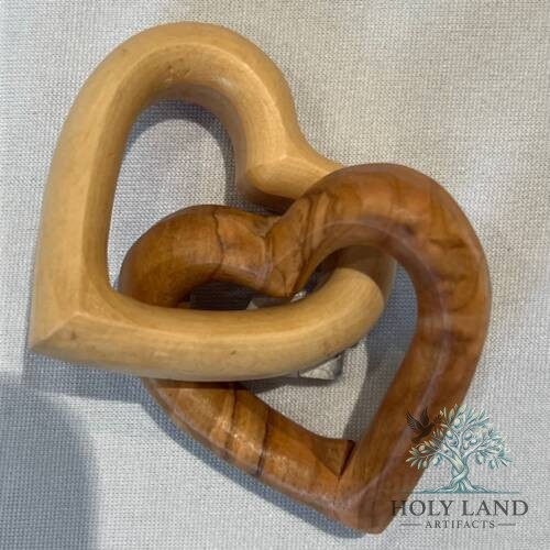 Handcrafted Interlocking Olive Wood Hearts #FI184