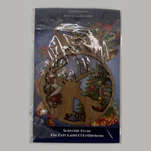 Hanging Olive Wood Christmas Ornament Bethlehem Nativity Scene #NA180
