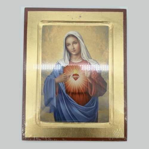 Immaculate Heart of Mary Icon Plaque Gold Leaf Frame #PL133