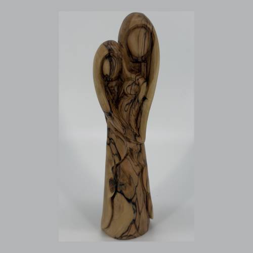 Olive Wood Abstract Angel Holding Child Figurine #FI165
