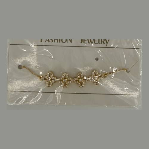 Gold-Tone Rhinestone Jerusalem 3 cross Bracelet  #KE114