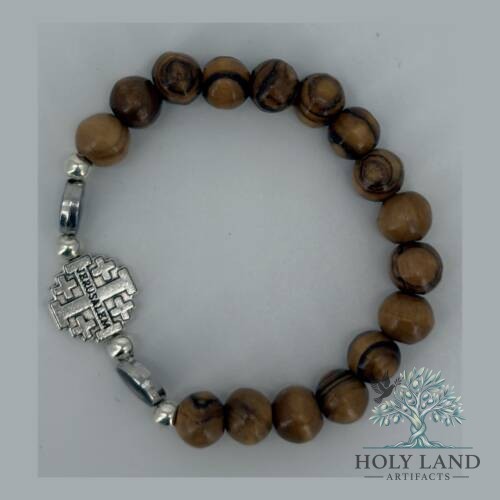 Olive Wood Bracelet Jerusalem Cross Centerpiece #J184