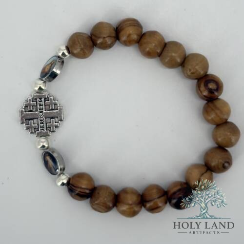Olive Wood Bracelet with Jerusalem Cross #J173