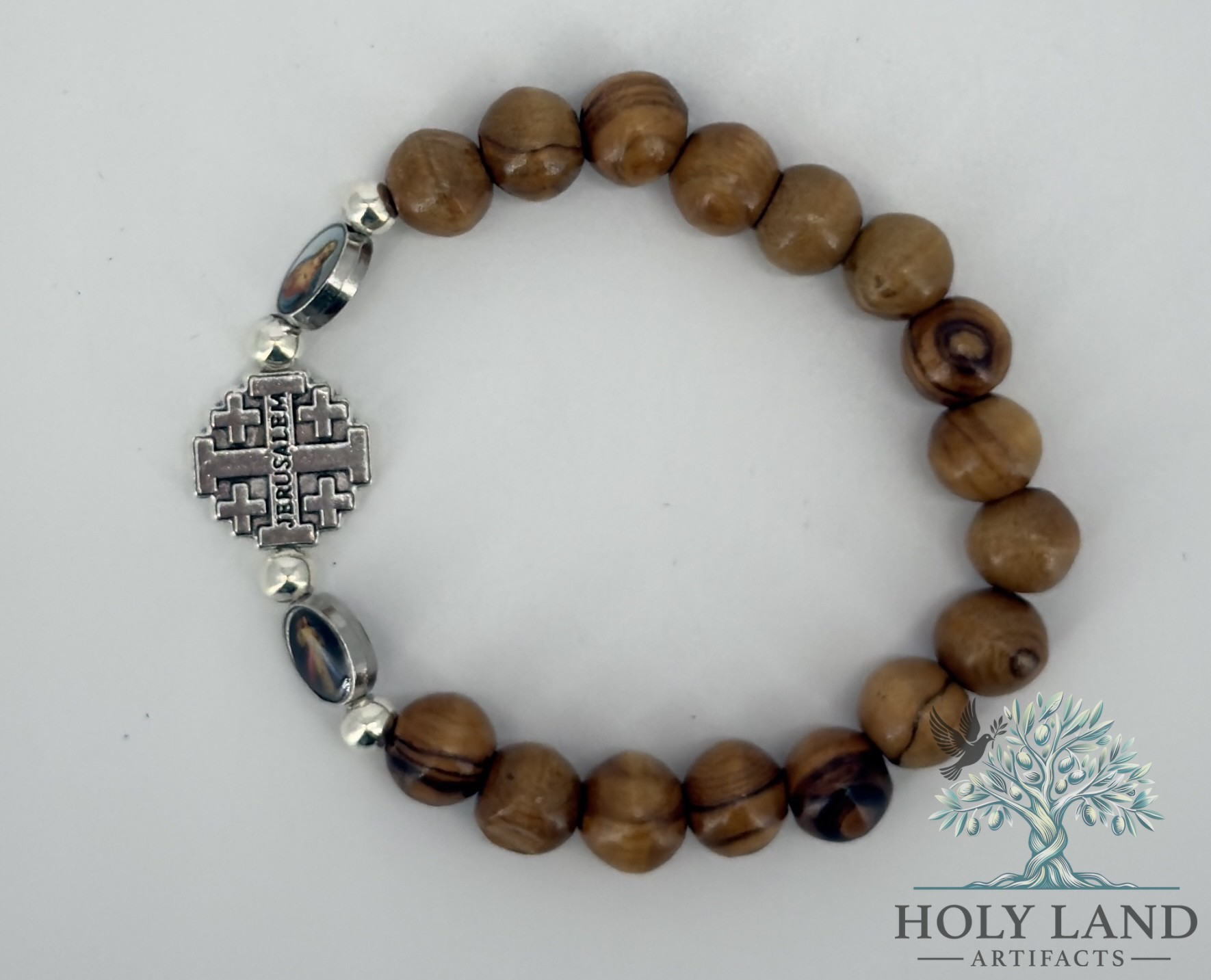 Olive Wood Bracelet with Jerusalem Cross #J173
