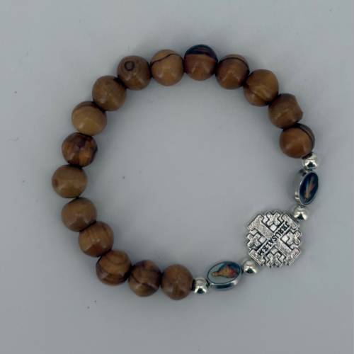 Olive Wood Bracelet with Jerusalem Cross #J174