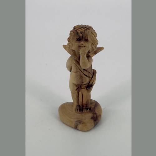 Olive Wood Cherub Angel Figurine on Heart Base #CR195