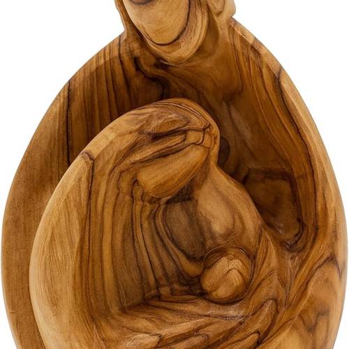 Olive Wood Egg-Shaped Holy Family Figurine — Abstract Minimalist #NA193