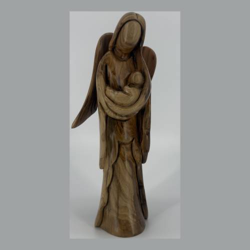 Olive Wood Guardian Angel with Infant Figurine #FI140