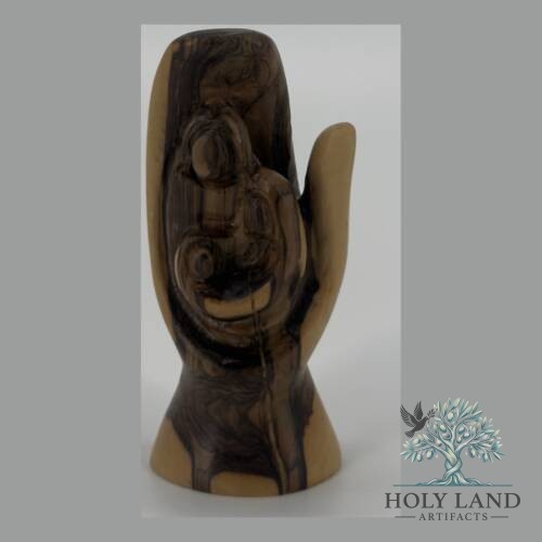 Olive Wood Hand of God with Mary and Child Sculpture #FI147