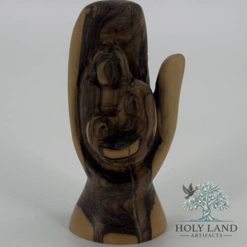 Olive Wood Hand of God with Mary and Child Sculpture #FI148