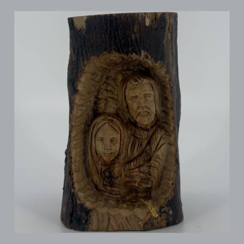 Olive Wood Holy Family Bark Relief #PL112