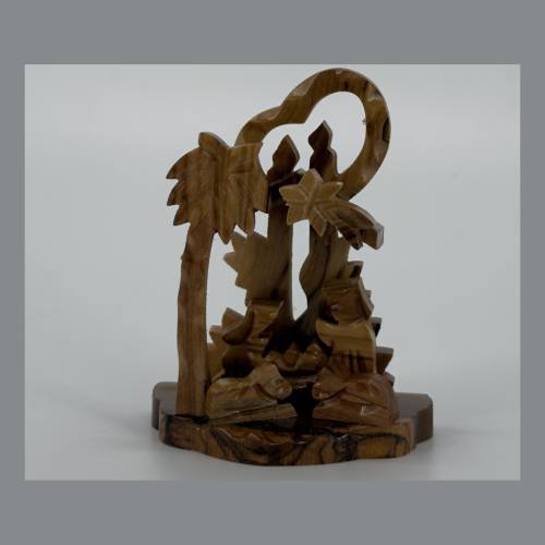 Olive Wood Holy Family Nativity Heart Arch Scene #NA177