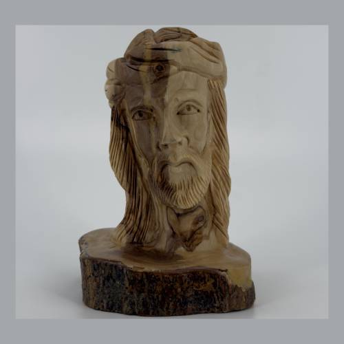 Olive Wood Jesus Christ Bust Sculpture with Crown of Thorns #FI172