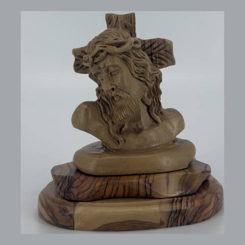 Olive Wood Jesus Christ Bust with Crown of Thorns #FI153