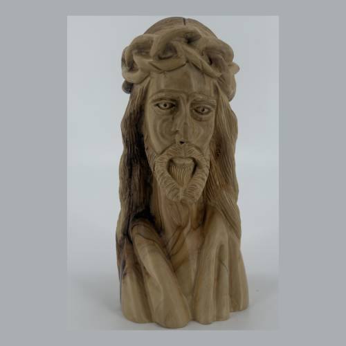 Olive Wood Jesus Christ Head Bust with Crown of Thorns #FI154