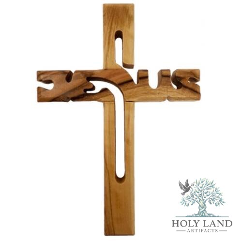 Olive Wood JESUS Cross with Cut-Out Lettering #CR233