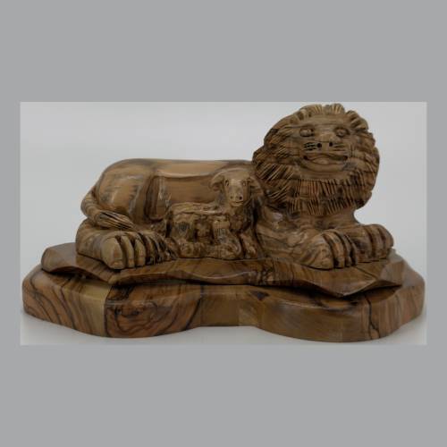 Olive Wood Lion and Lamb Sculpture #FI170