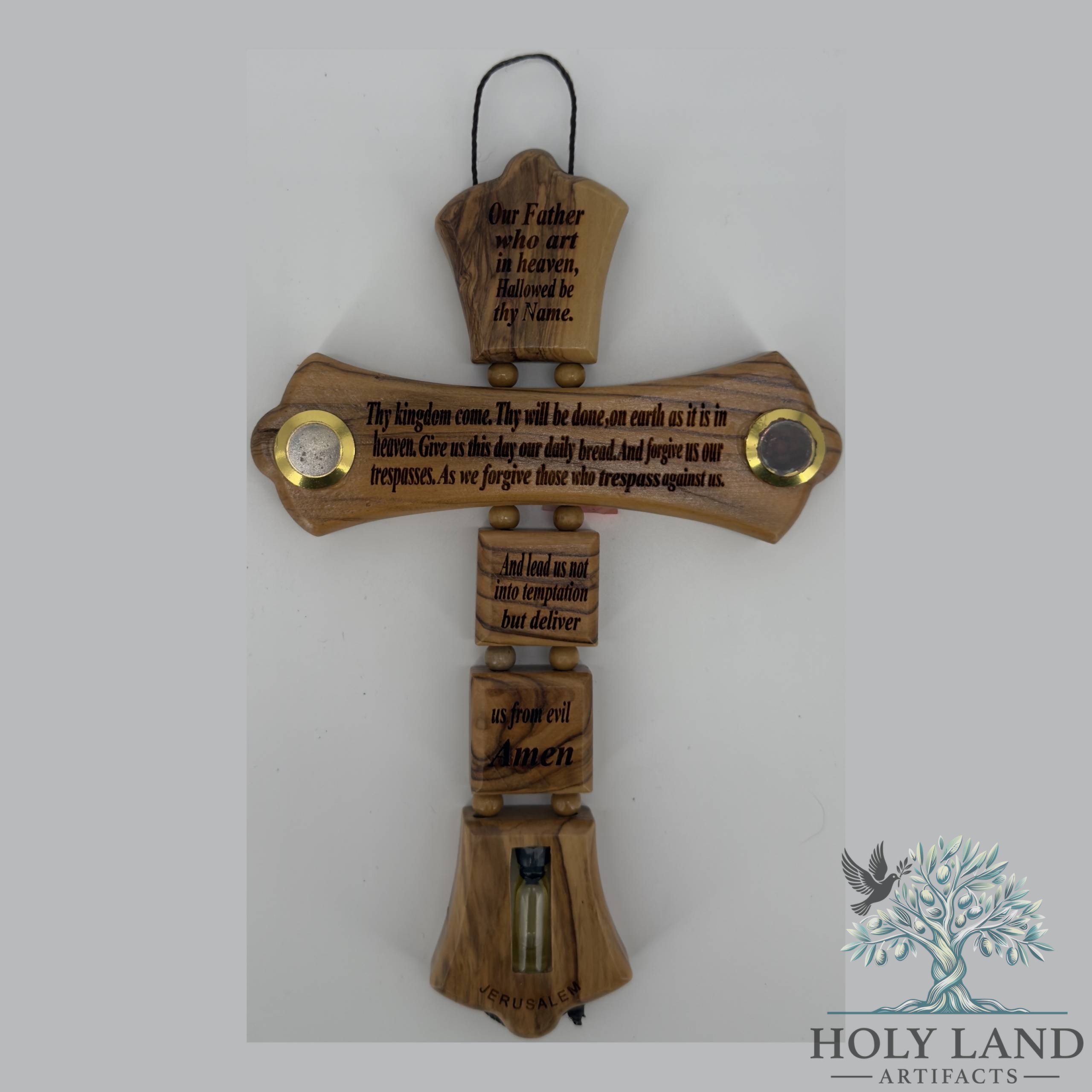 Olive Wood Lord'S Prayer Wall Cross with Relics #CR230