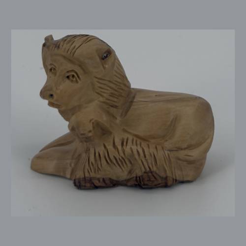 Olive Wood Nativity Lion and Lamb Figurine #NA154
