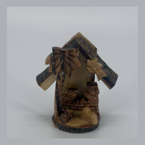 Olive Wood Nativity Grotto Log Natural Edge Bethlehem #NA146