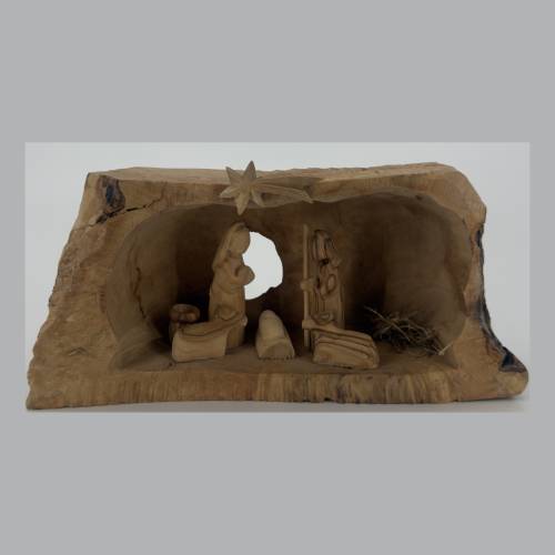 Olive Wood Nativity Grotto Set with Natural Edge #NA160