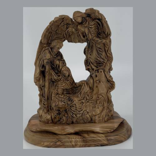 Olive Wood Nativity Scene with Angels Holy Family Large Sculpture #NA163