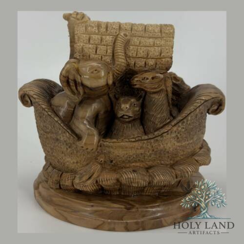 Olive Wood Noah'S Ark Sculpture with Animals #FI168