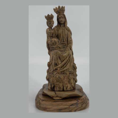 Olive Wood our Lady Madonna and Child Figurine with Crown #FI155